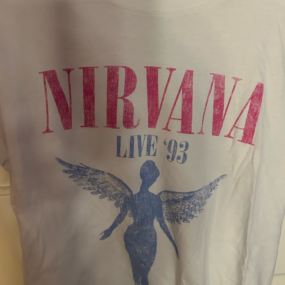 NIRVANA Cream Tee with Pink Logo